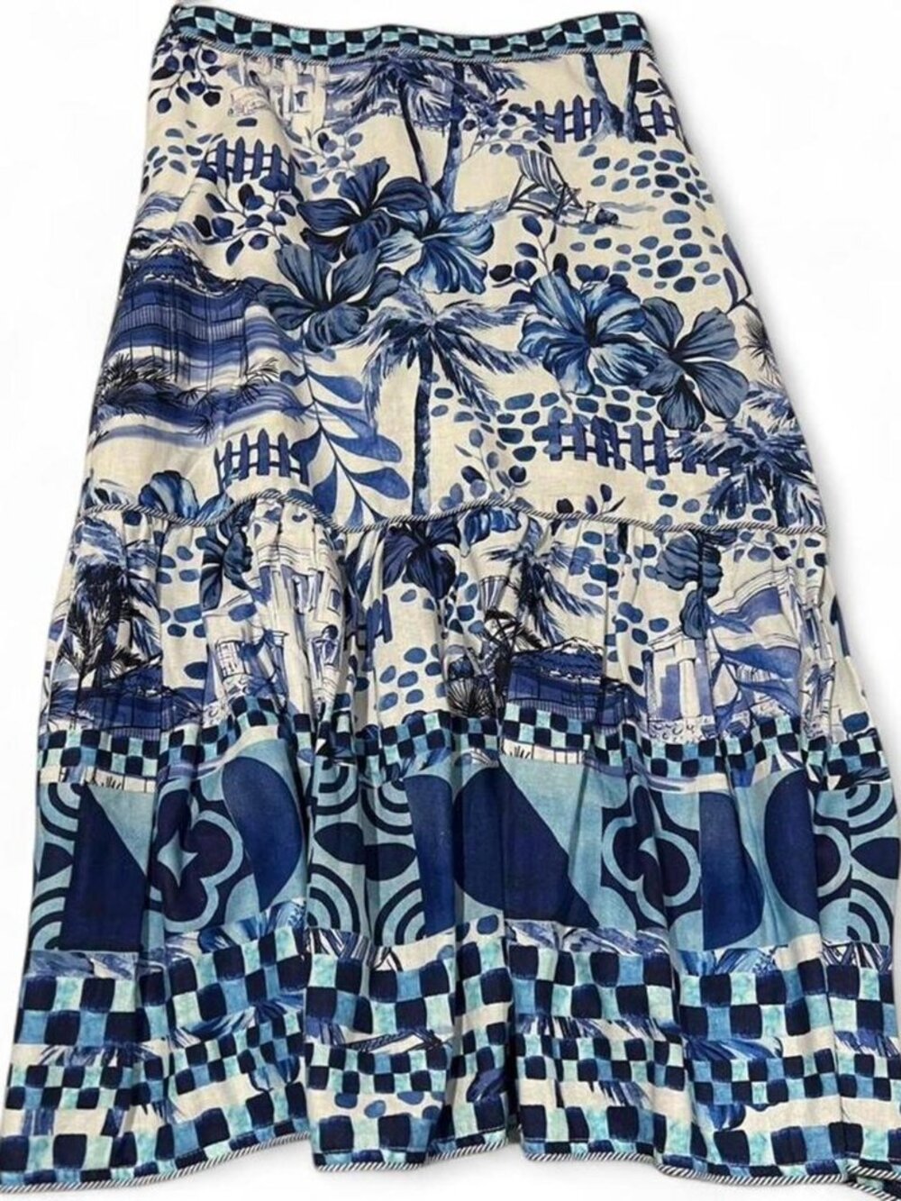 House of Harlow Blue White Toile Checkered Maxi Skirt